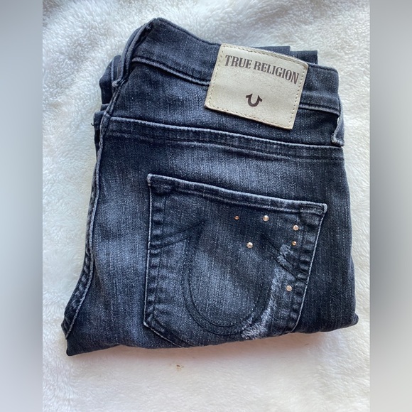 True religion Liv Relaxed Skinny Crystal Jean Black Smog Denim - Picture 14 of 16